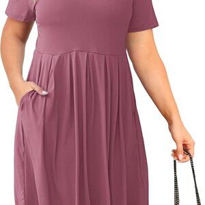 Plus Size Women's Pleated Swing Dress Pockets Knee Length Summer